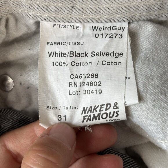 Naked & Famous Weird Guys Pants Men’s 31 White Selvedge Red Line Jeans Denim - Picture 13 of 16